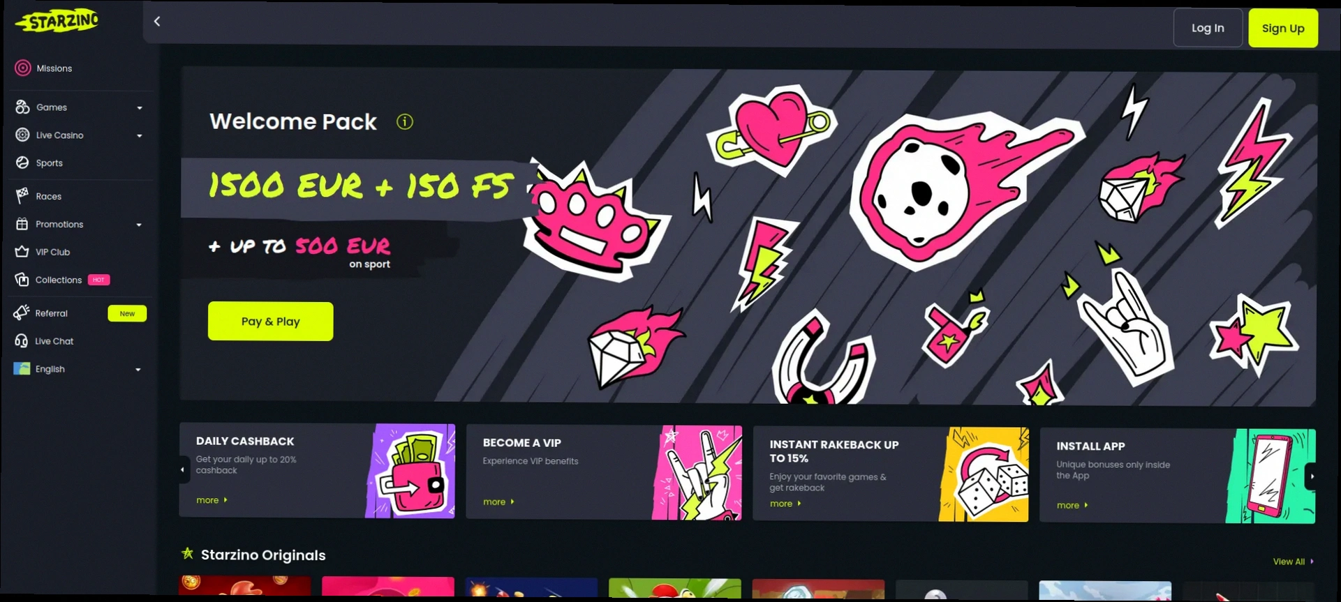 Starzino Casino welkomstbonus tot €1.500 + 150 gratis spins